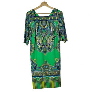 Studio One Green Kaftan Printed Half Sleeve Knee Length Shift Dress 12